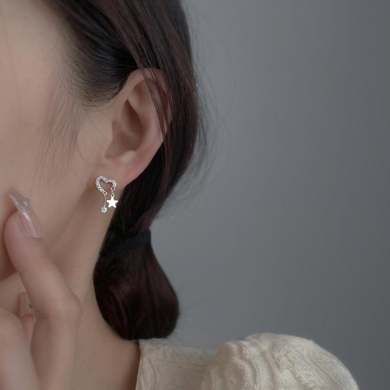 闪钻爱心星星耳钉简约个性