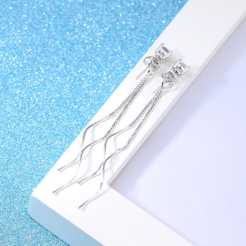 韩版锆石珍珠耳线长款流苏