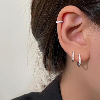 925纯银排钻耳环女养耳洞耳圈