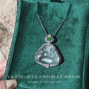 天然缅甸高冰种水沫玉A货佛公吊坠赠项链翡翠925纯银首饰轻奢礼物