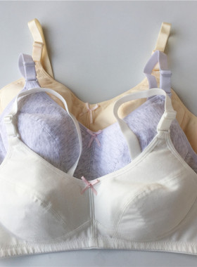 白色纯棉夏季薄款无钢圈无海绵全棉文胸青少女学生内衣女BC杯