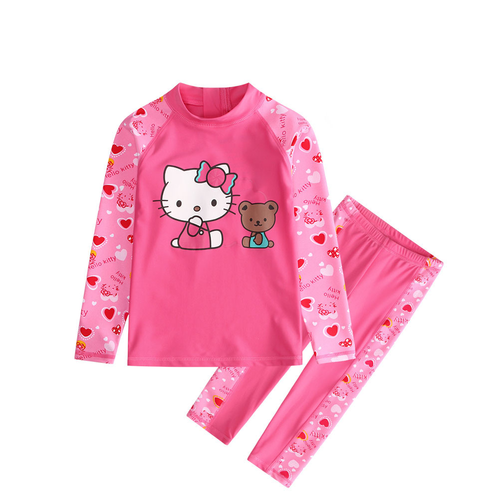 亚缨新品 女童分体防晒游泳衣 长袖防紫外线冲浪服温泉沙滩泳装