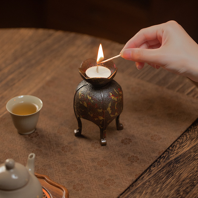 宋式花口复古烛台茶桌氛围灯摆件图片