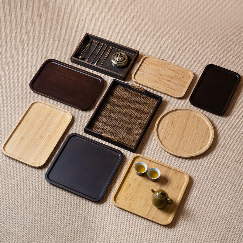 日式茶具托盘圆形长方形竹木茶盘家用干泡盘甜品盘水果茶点收纳盘