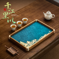 胡桃木鑲銅茶盤小型托盤