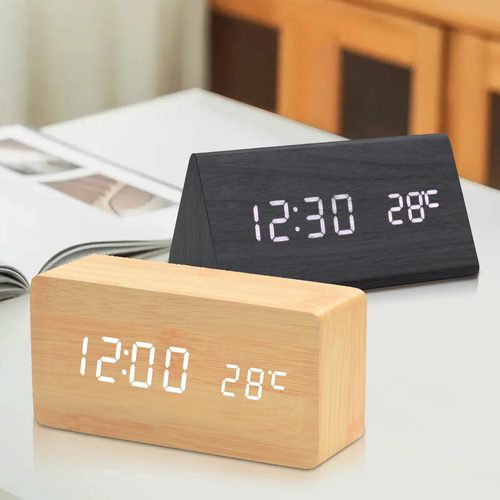 【温度显示】简约木质夜光闹钟