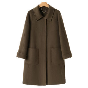 门襟暗扣插肩袖 10%山羊绒 绍 冬装 双面呢大衣007 亿