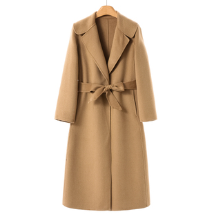 无扣系腰带翻领开衫 冬装 双面呢长毛大衣004 署 50%羊绒