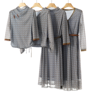 修身 西湖阁老 盘扣套头小衫 春装 系腰带连衣裙组合792 逸