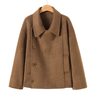 门襟多一片绵羊毛双面呢长毛大衣167 冬装 10%羊驼毛 南油