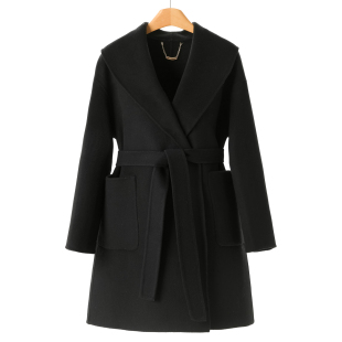 10%山羊绒【亿】冬装*绍 开衫无扣绵羊毛系腰带长毛双面呢大衣681