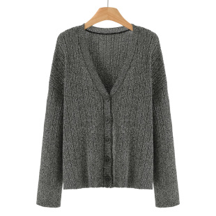 宽松港味无口袋深V针织外套614 春季 599西湖阁老 兰