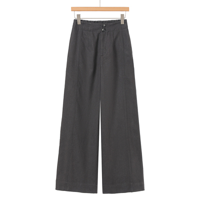 489 55%莱赛尔【境】春装 纽扣高腰天丝松紧拖地阔脚裤337