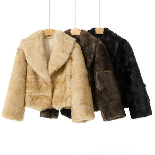 韦 短款 当季 大翻领宽口袖 真皮草外套505 冬装 雪兔绒横排兔毛