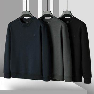 男装 46%莫代尔【冰】冬装 柔软舒适刺绣罗纹圆领加绒卫衣090