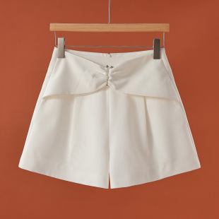 含粘纤拼接U型扣腰带直筒短裤 夏装 134 莫Y 539西湖阁老
