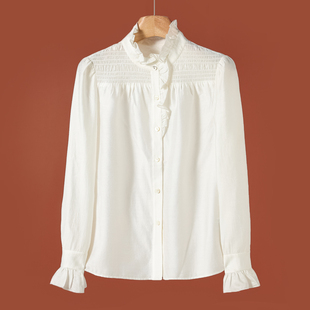 衬衫 84.4%莱赛尔天丝纤维 木耳花边立领喇叭袖 春季 384剪 译