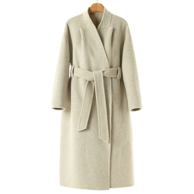 90%绵羊毛【之】冬季 无扣系腰带绵羊毛开衫长毛大衣353