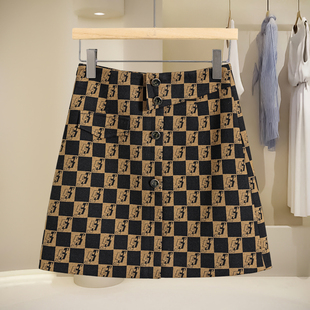 包臀单排扣翻折高腰A字版 春季 字母短裙651 秀 西湖阁老