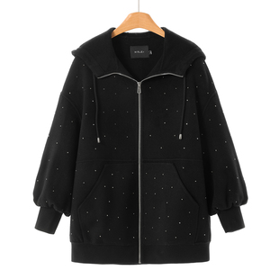 宽松连帽灯笼袖 1699 冬装 莫Y 烫钻双面呢大衣563 71%绵羊毛