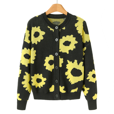 499西湖阁老【妍B】冬季 花朵拼色开衫含绵羊毛毛衣外套681