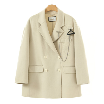 2798过西湖阁老100绵羊毛【NA】K冬装 西装式链条双面呢大衣004剪