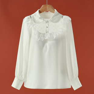网纱镂空串珠翻领荷叶边衬衫 春季 016琳 栖 699西湖阁老