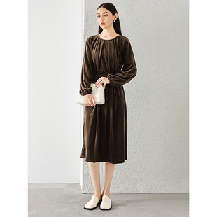 469 春季 圆领拼折宽松系腰带插肩袖 连衣裙621 兰