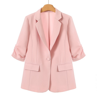 春装 幸 绍 收褶五分袖 外套897 1188 一粒扣开叉西装 71%醋酸