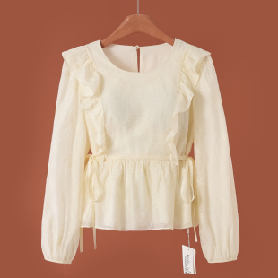 荷叶边绕线花纹系带套头衬衫 春装 111 熠 469西湖阁老