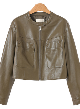 799西湖阁老【栖】春装 拼折后摆显高挑软面PU机车女外套213