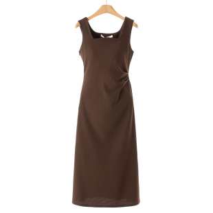 优雅气质单侧褶皱收腰无袖 春装 长裙连衣裙809 文 599西湖阁老