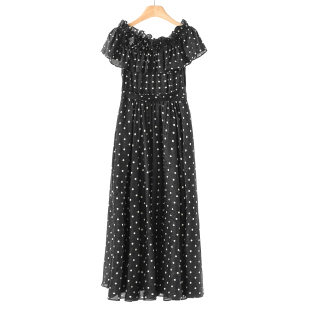 一字领重工荷叶边波点收腰连衣裙063 夏装 999西湖阁老 莫Y