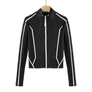 肆 针织开衫 春季 修身 外套174 撞色拼接立领拉链款 西湖阁老