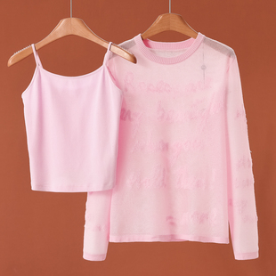 刺绣字母吊带内衬针织衫 799桑蚕丝 春装 两件套782 绵羊毛