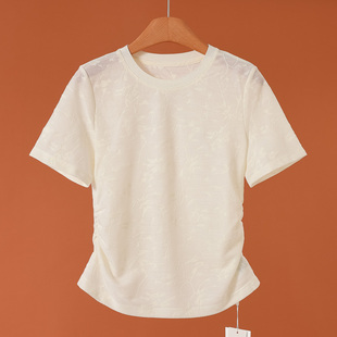 褶皱收腰暗提花显瘦温柔短T恤101 春装 269西湖阁老 熠