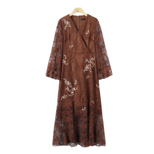 V领绣花高腰蕾丝长裙连衣裙072 轻奢春季 1499西湖阁老 缇