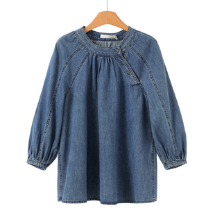 山茶花扣套头牛仔衬衫 699西湖阁老 插肩七分袖 春装 061 栖