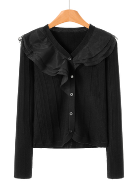 799 绵羊毛【文】春装 荷叶边拼接套头短款针织衫838