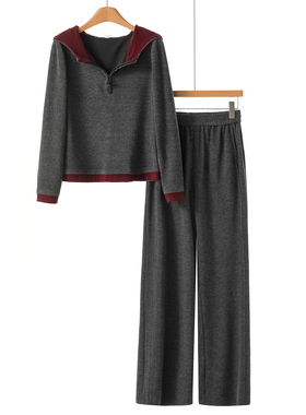 西湖阁老【伊姿】春装*绍 连帽上衣+松紧腰休闲裤针织套装266