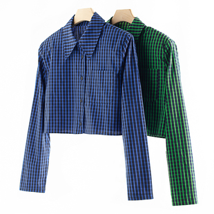 垫肩显高门襟单边口袋格子短衬衫 春季 MX132 渺 西湖阁老