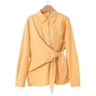 褶皱不对称系腰显瘦开叉衬衫 春装 749 兰 499西湖阁老