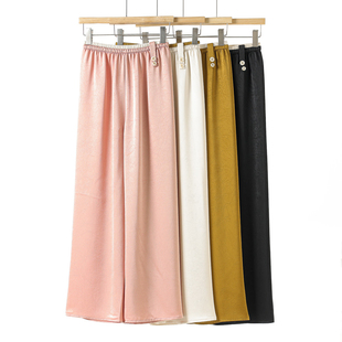 撞色松紧腰无缝直筒裤 429西湖阁老 L拉 夏装 725 缎面阔腿裤