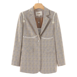 重工串珠爱心一粒扣格子西装 春季 外套060 蕾 1399西湖阁老