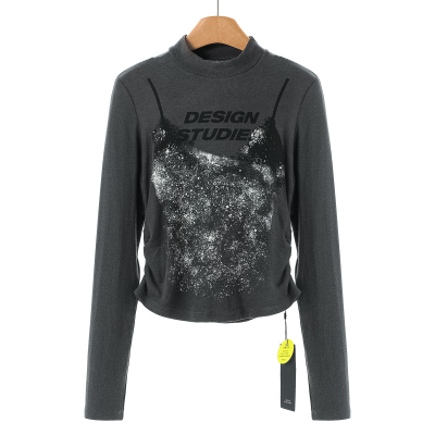 499 35%粘纤【莫Y】冬装 印花烫钻抽褶收腰含棉T恤581