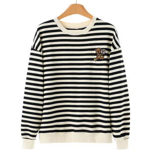 刺绣小熊宽松休闲条纹棉卫衣022 春装 339西湖阁老 兰