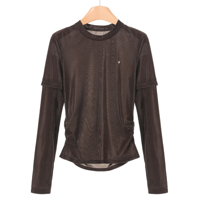 西湖阁老【MSL】春季*绍 可拆卸两穿袖收褶绒毛面T恤小衫134