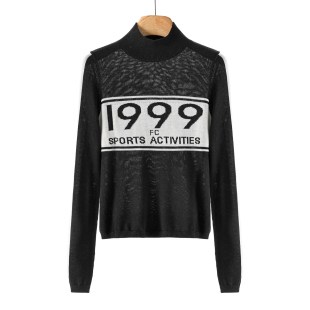 含羊毛镶拼撞色字母半高领针织衫 春季 116 579西湖阁老