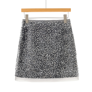 珠片绒毛面包臀纱摆拼接短裙19 春装 499西湖阁老 知