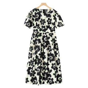 夏装 棉拼色印花大裙摆高腰连衣裙223弜 栖 799西湖阁老